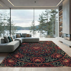 Gothic Crimson Chrysanthemum Floral Mandala Rug