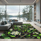 White Jasmine Vine Lattice Trellis Rug