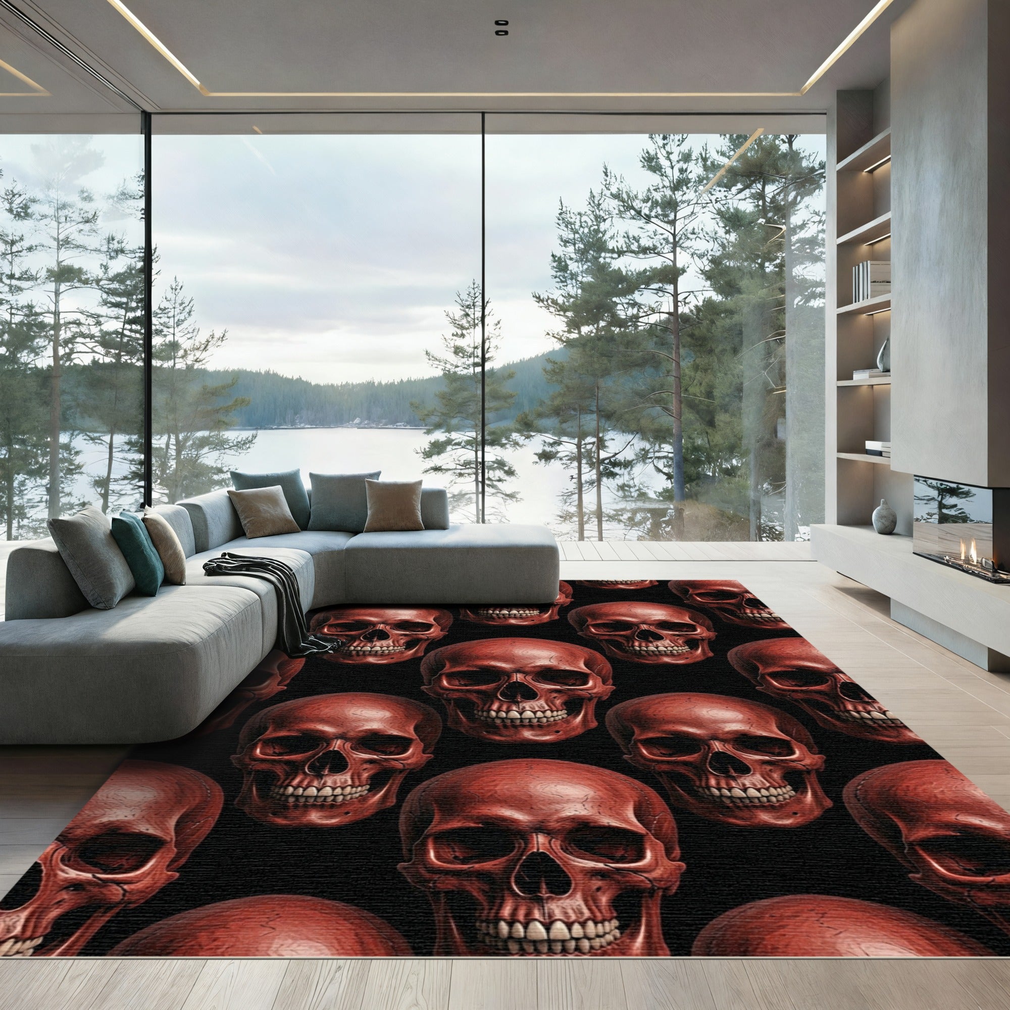 Gothic Crimson Skull Dark Bone Art Rug
