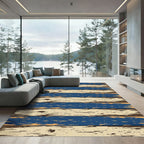 Distressed Navy and Beige Horizontal Plank Rug