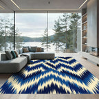 Navy Blue Ikat Chevron Wave Rug