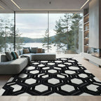 Black Geometric Hexagon Interlocking Forms Rug