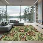 Whimsical Sage Woodland Rabbit Meadow Rug