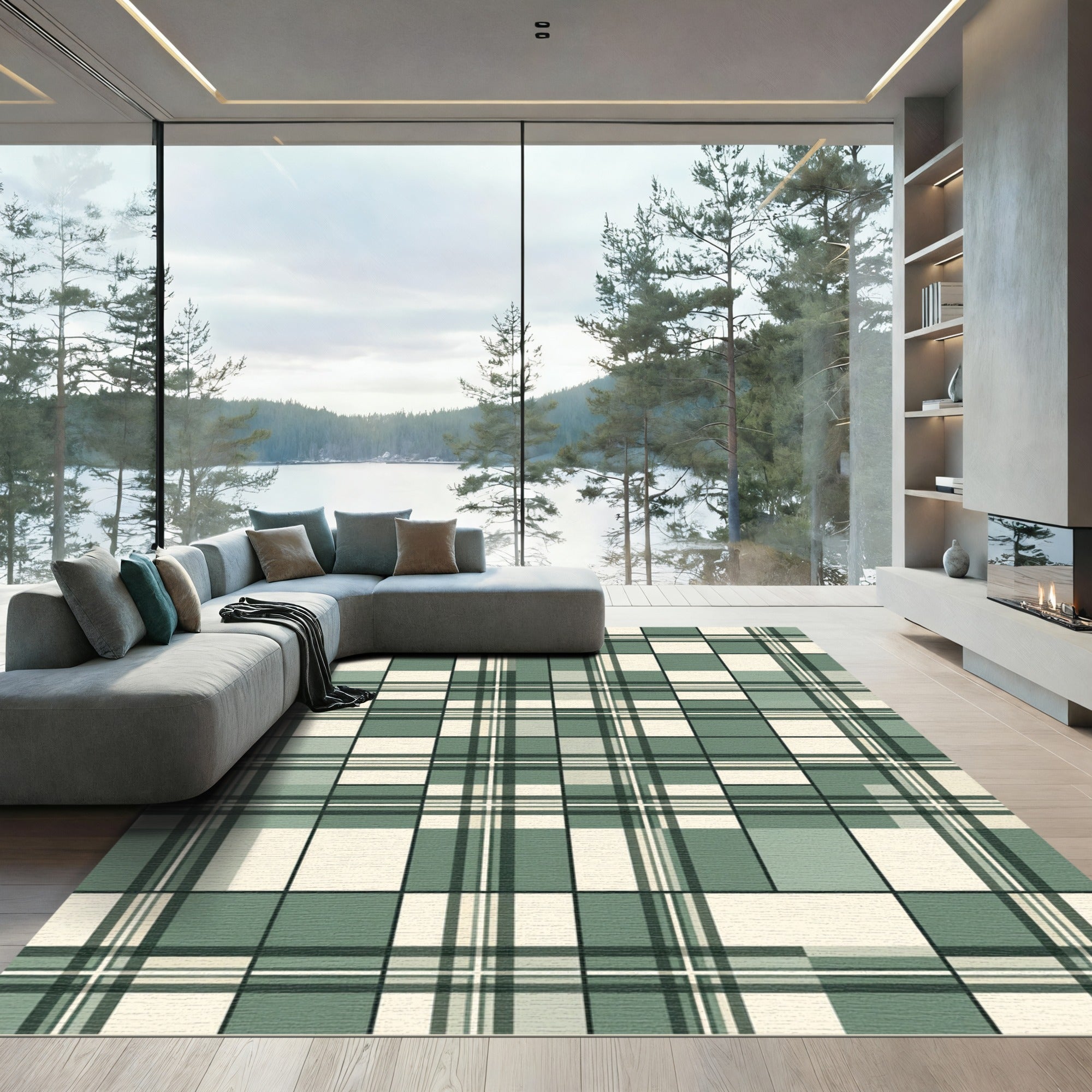 Sage Green Modern Plaid Composition Rug
