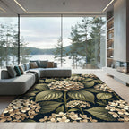 Elegant Neutral Hydrangea Botanical Illustration Rug