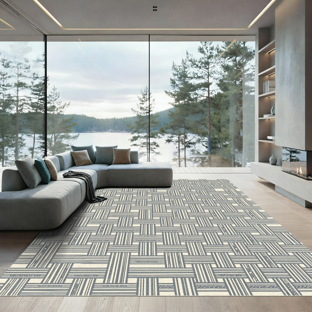 Neutral Woven Lattice Texture Rug