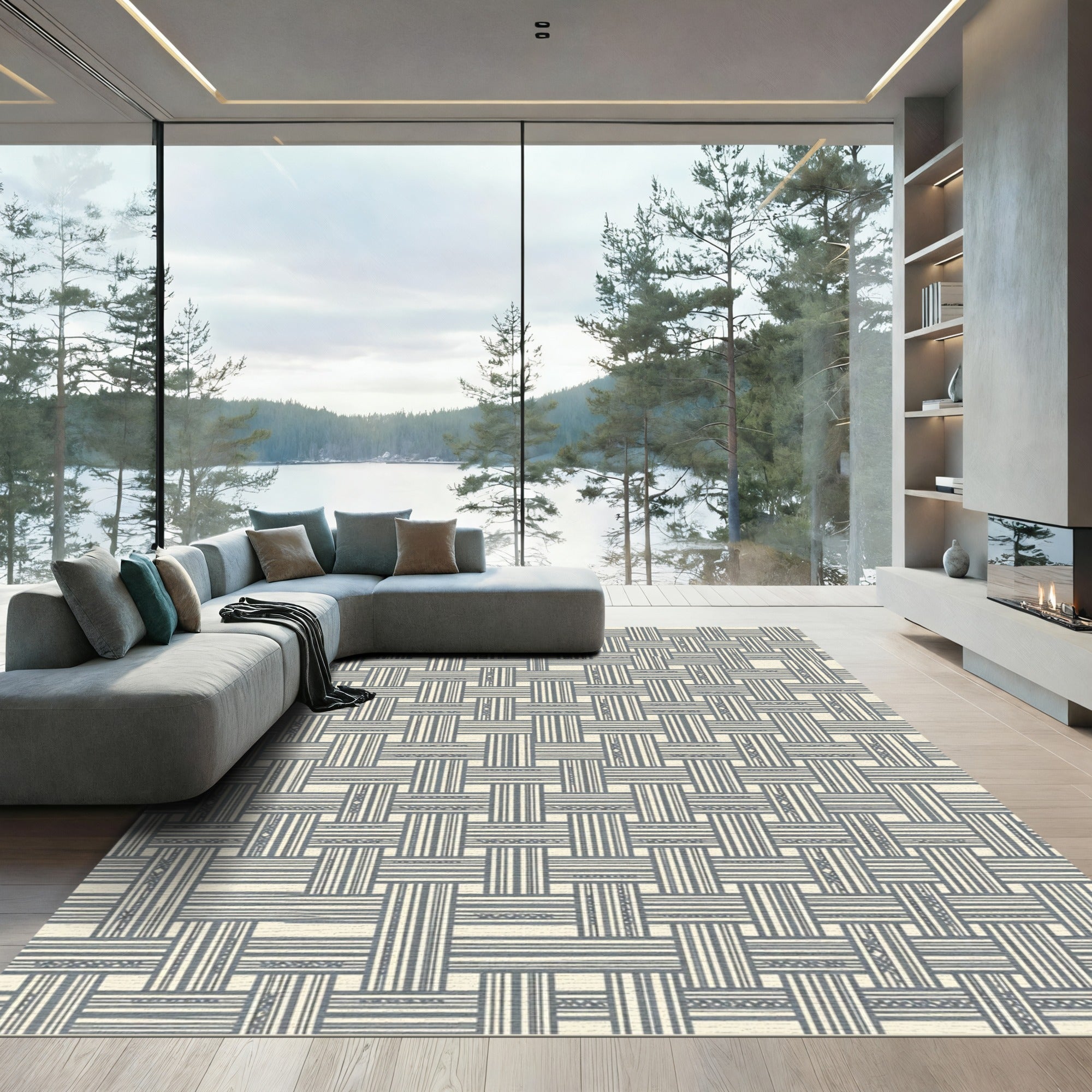 Neutral Woven Lattice Texture Rug