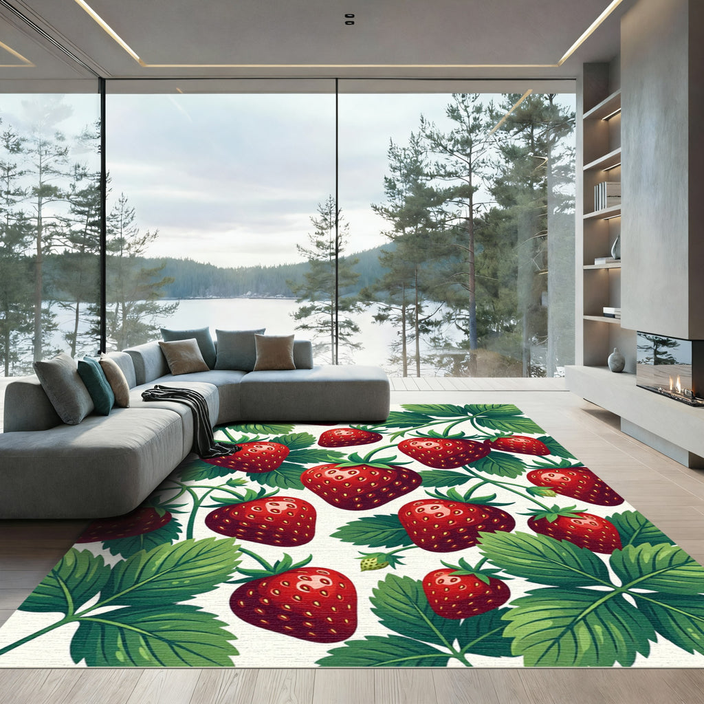Vibrant Red Strawberry Garden Botanical Rug
