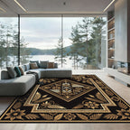 Earthy Gold Geometric Floral Medallion Rug