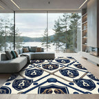 Navy Nautical Hound Shield Lattice Room Decor Rug