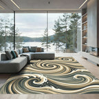 Earthy Swirling Cream and Charcoal Waves Rug