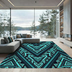 Teal Geometric Tribal Chevron Rug
