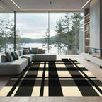Minimalist Black and Beige Plaid Rug