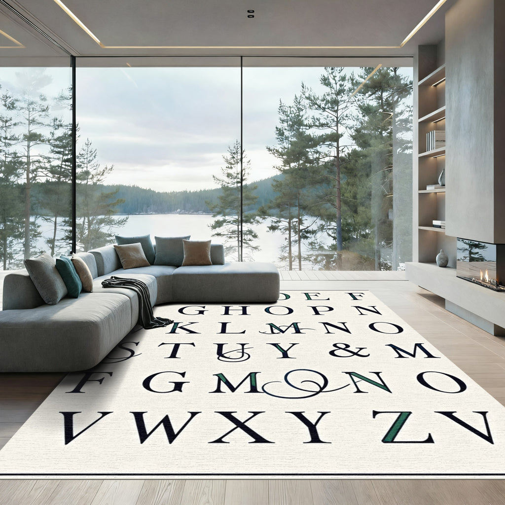 Classic Serif Alphabet Green Border Rug