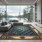 Blue Lattice Garden Vine Trellis Rug