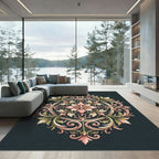 Elegant Blush Floral Scroll Medallion Rug