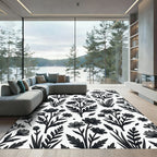 Monochromatic Botanical Floral Illustration Art Rug