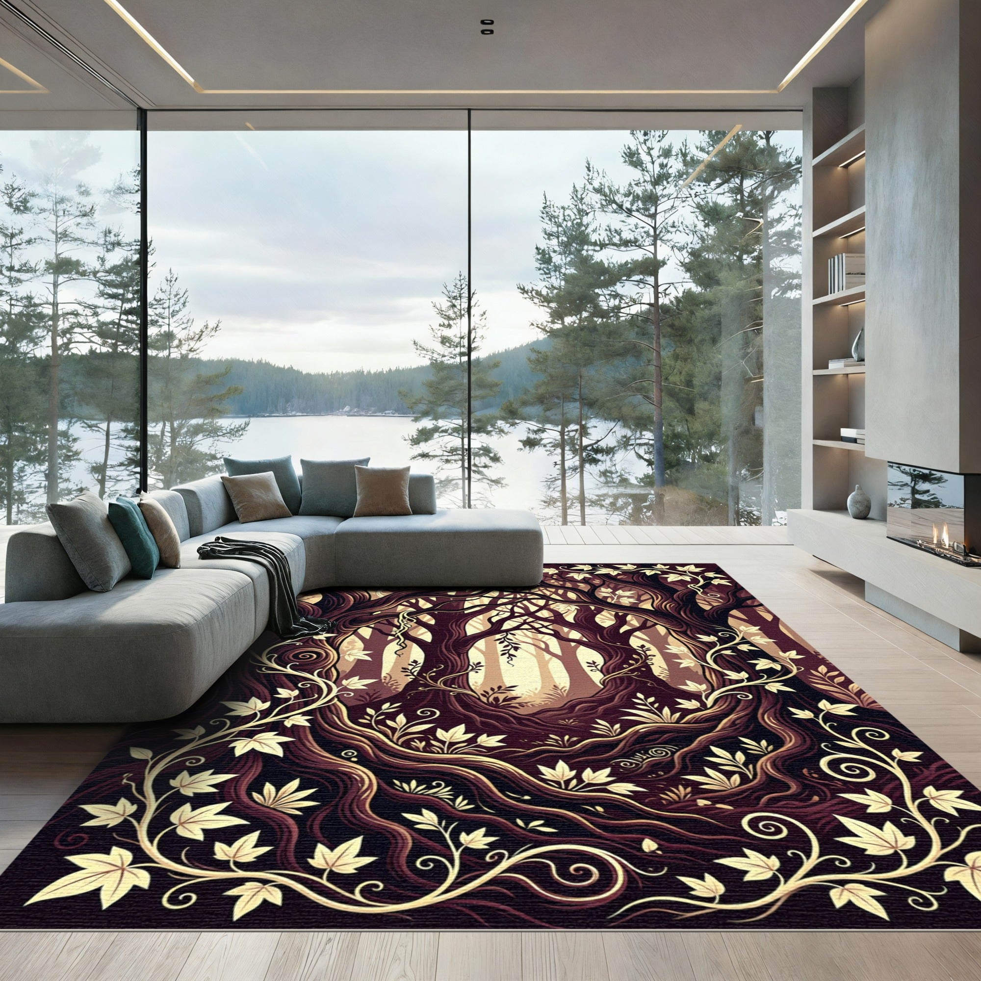 Enchanted Forest Golden Vine Woodland Rug