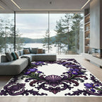 Elegant Purple Iris Floral Scrollwork Accent Rug