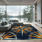 Navy and Gold Celestial Compass Star Rug