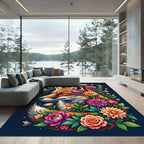Vibrant Fox Floral Botanical Illustration Rug