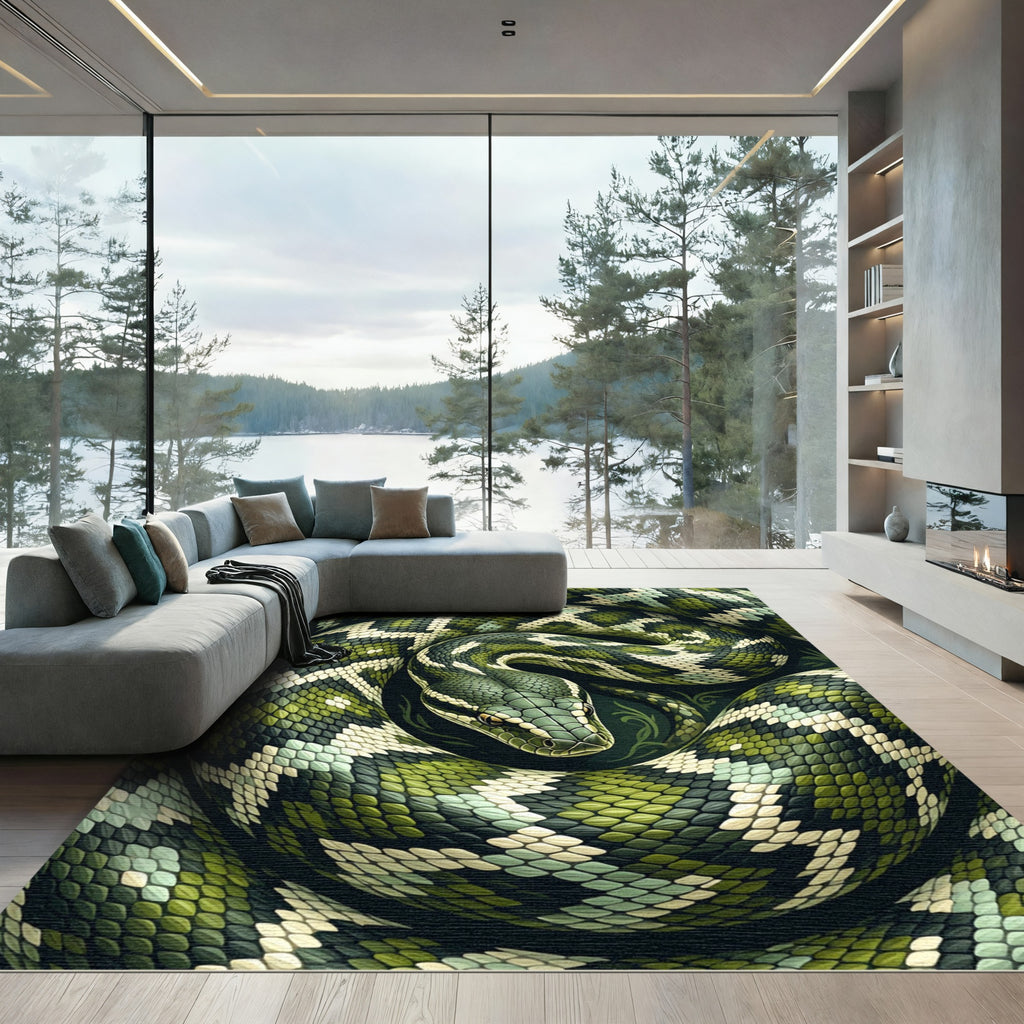 Coiled Emerald Forest Serpent Scale Rug