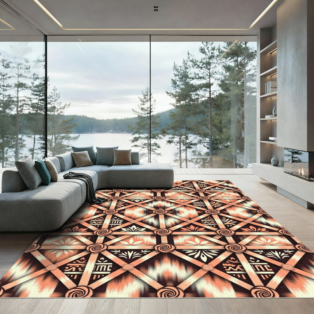 Peach Lattice Floral Geometric Rug