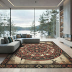Earthy Terracotta Geometric Tribal Mandala Rug