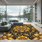 Opulent Gold Floral Damask Filigree Rug