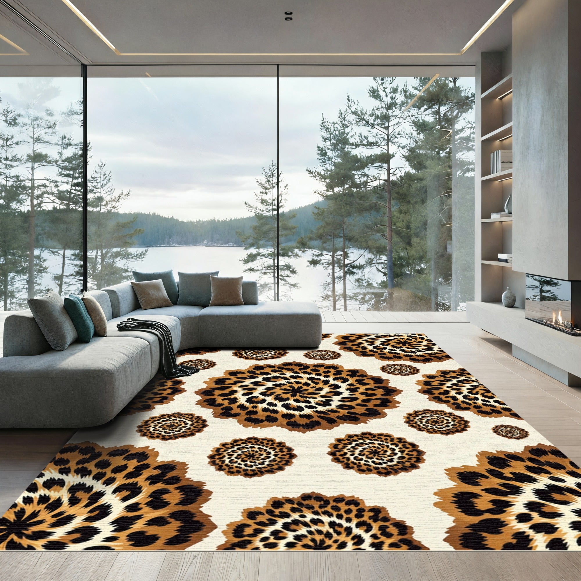 Safari Spotted Brown Floral Medallion Rug