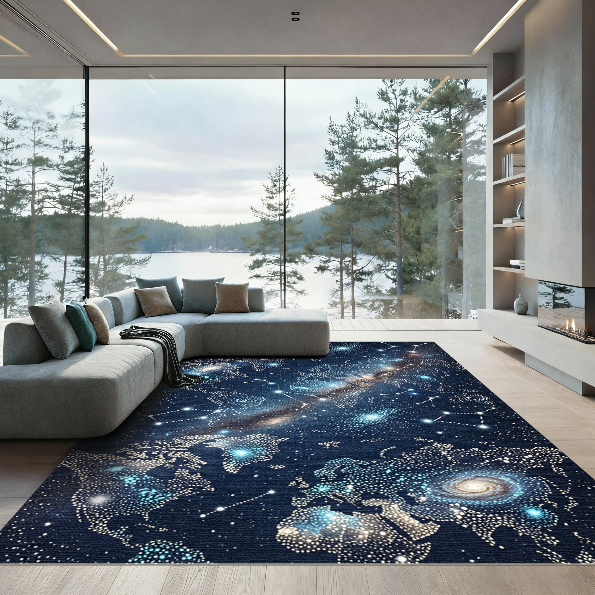 Cosmic World Map Starry Night Rug