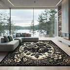 Gothic Black Rose Floral Oval Medallion Rug