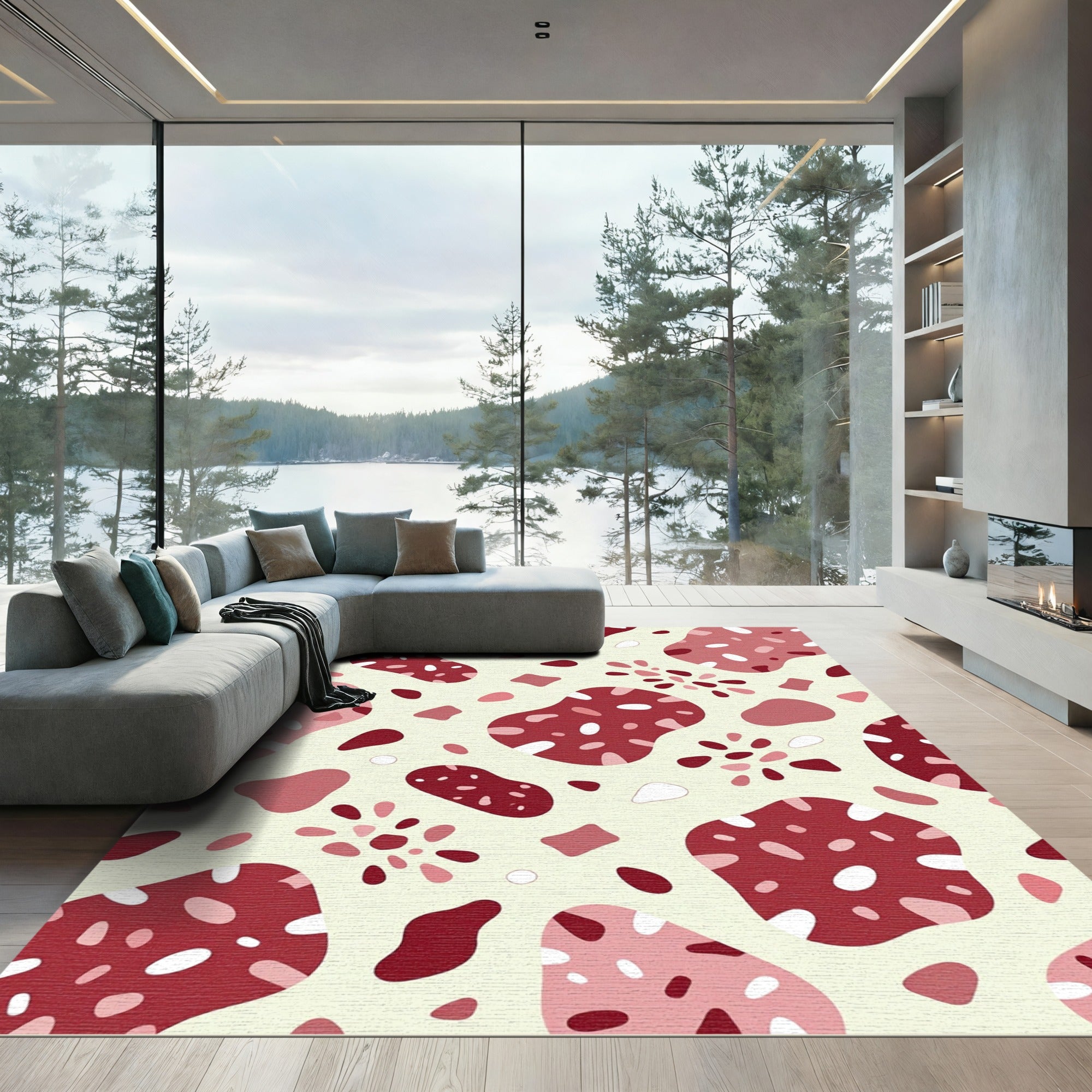 Abstract Red Speckled Organic Shapes Rug