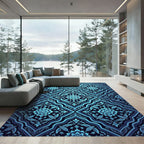 Deep Blue Floral Fish Medallion Rug
