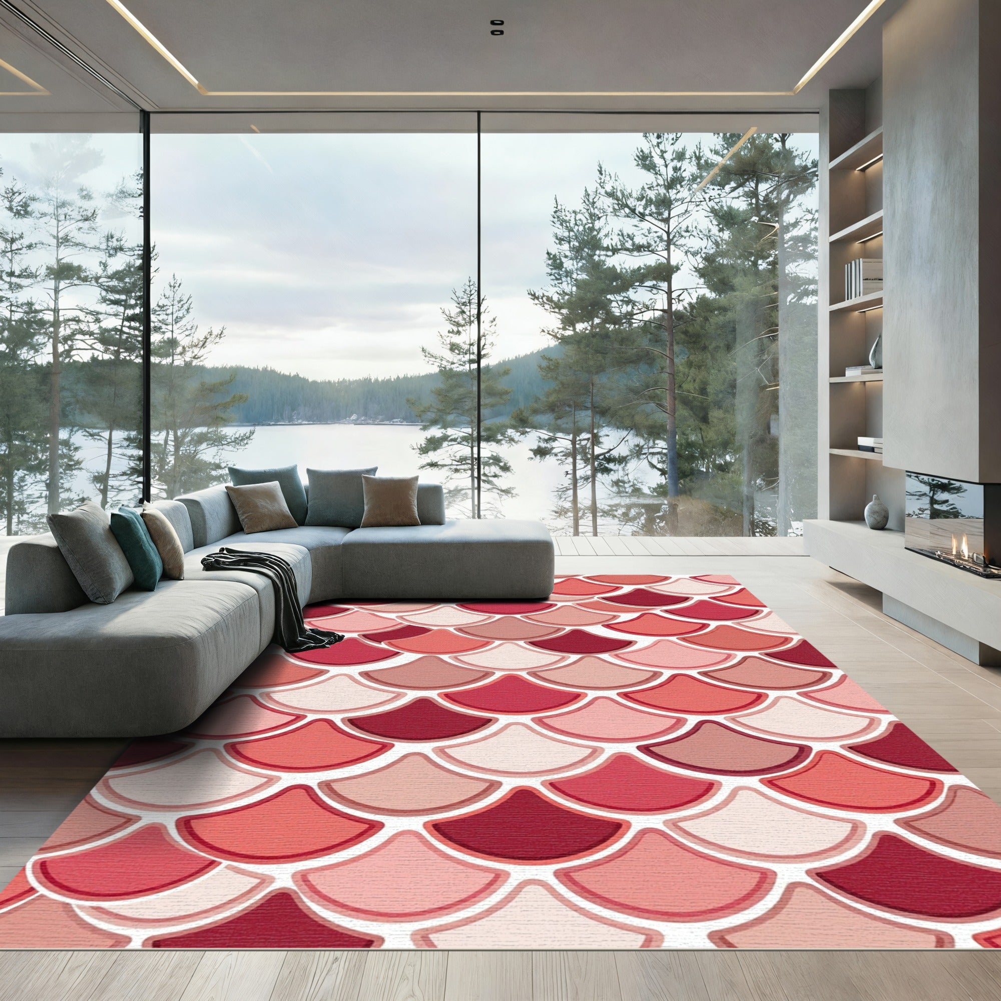 Soft Pink Scalloped Ombre Scales Rug