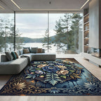 Blue Floral Medallion Botanical Illustration Rug