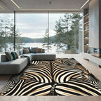 Abstract Tan and Black Zebra Stripe Rug