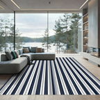 Modern Navy White Vertical Stripe Rug