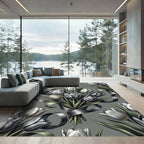 Elegant Silver Tulip Bouquet Damask Rug
