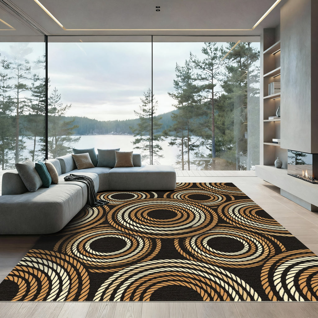 Golden Beige Coil Circles Rug