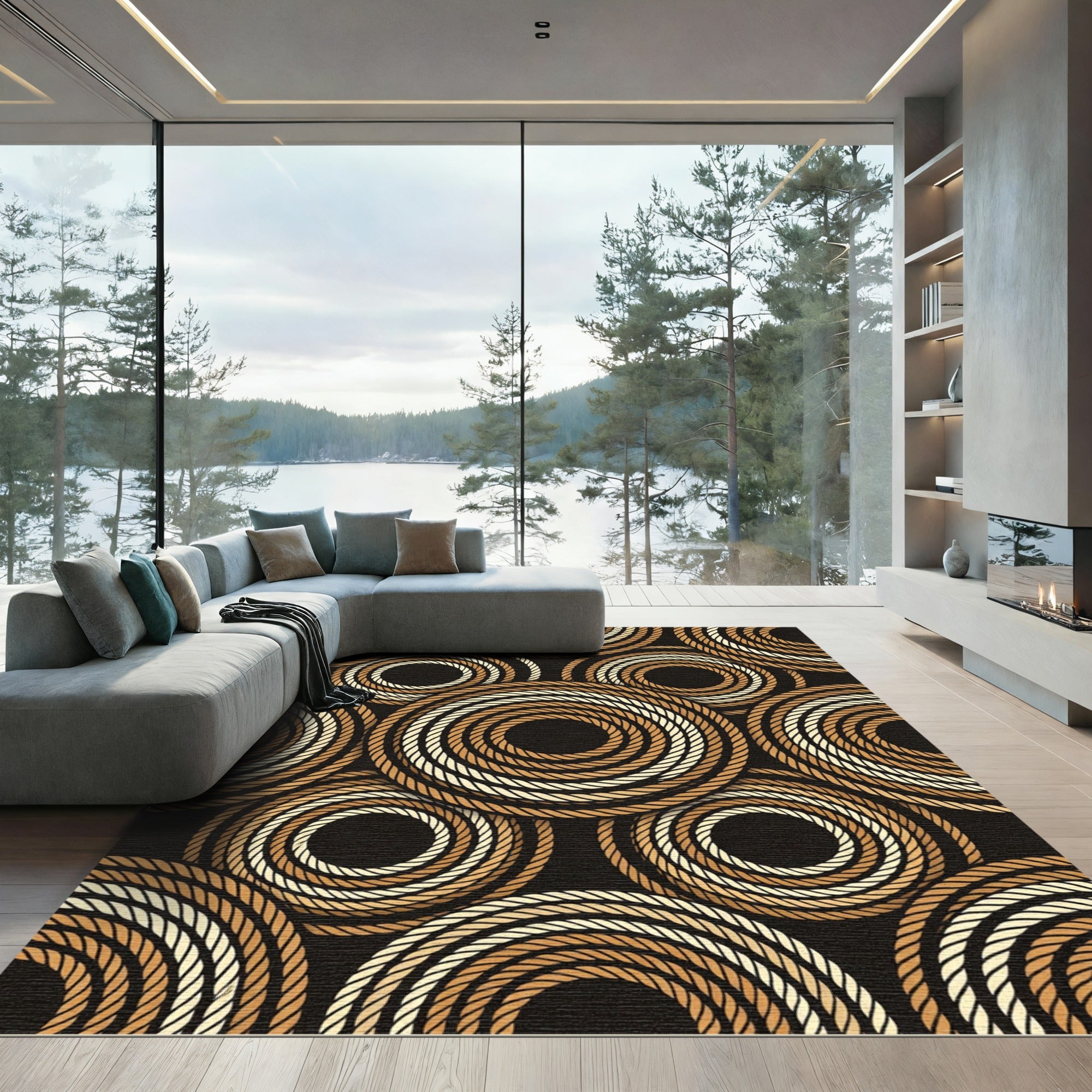 Golden Beige Coil Circles Rug