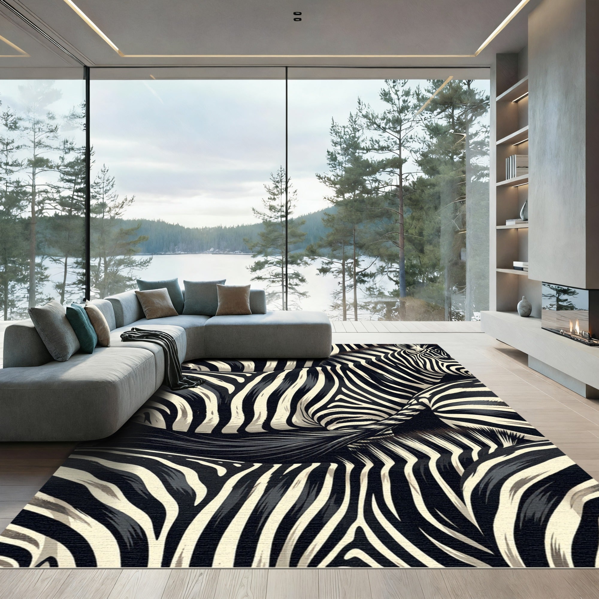Monochromatic Zebra Stripe Arrangement Rug
