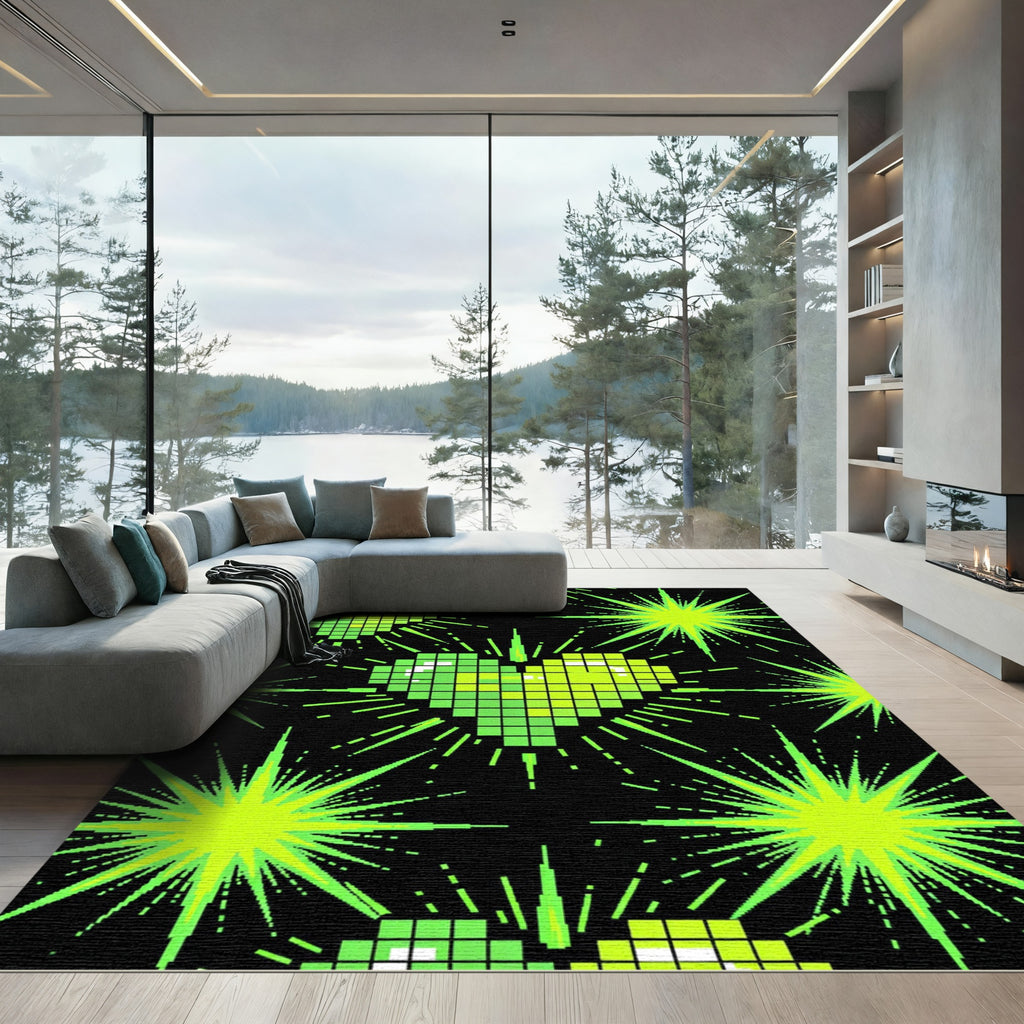 Neon Pixel Heart Burst Matrix Rug