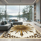 Golden Sunburst Ornament Laurel Wreath Rug