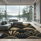 Elegant Gold and Black Art Deco Fan Rug