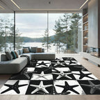 Monochrome Starfish Checkerboard Statement Rug