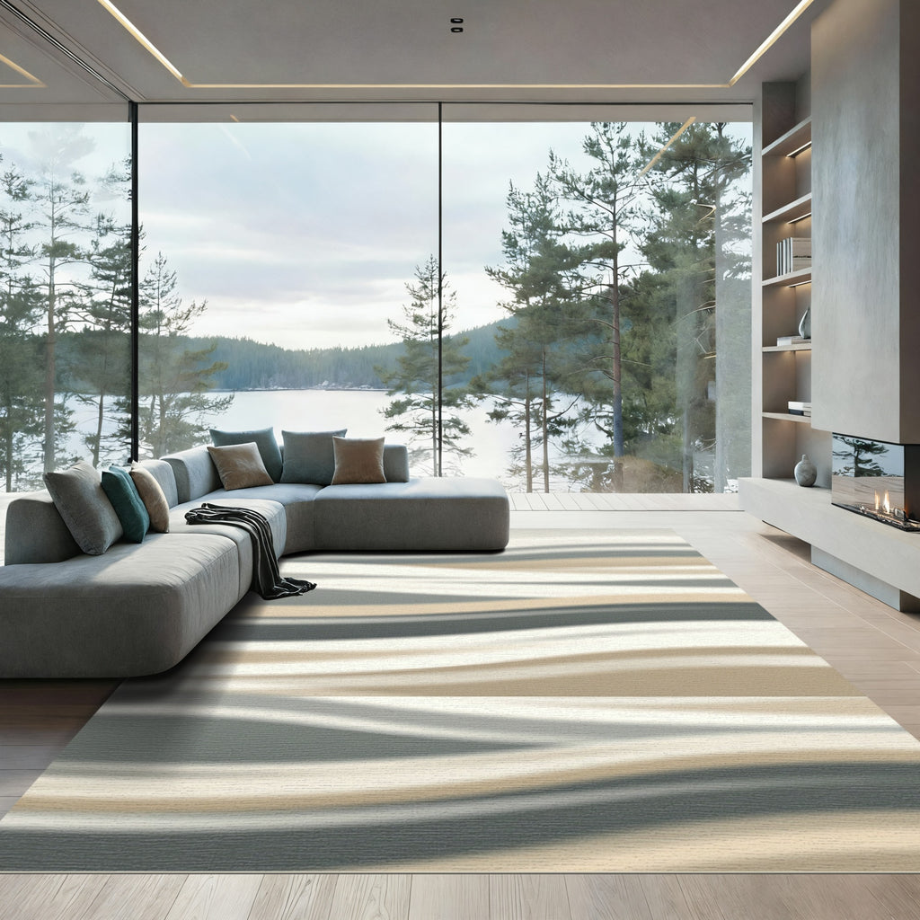 Modern Abstract Neutral Wavy Stripe Rug