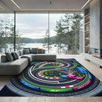 Vibrant Neon Oval Racing Circuit Rug