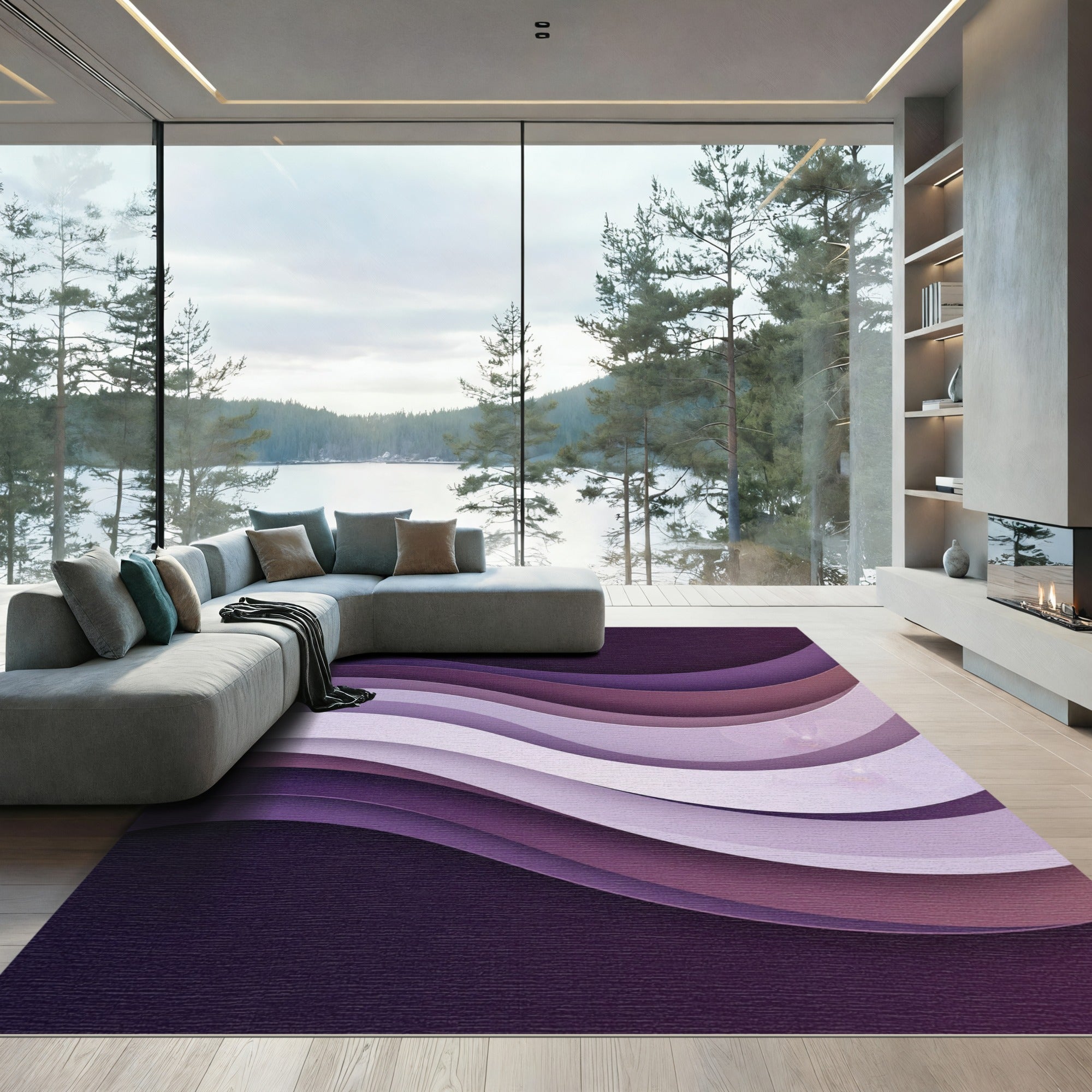 Layered Purple Orchid Abstract Waves Rug