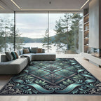 Teal Ascending Leaf Diamond Lattice Rug